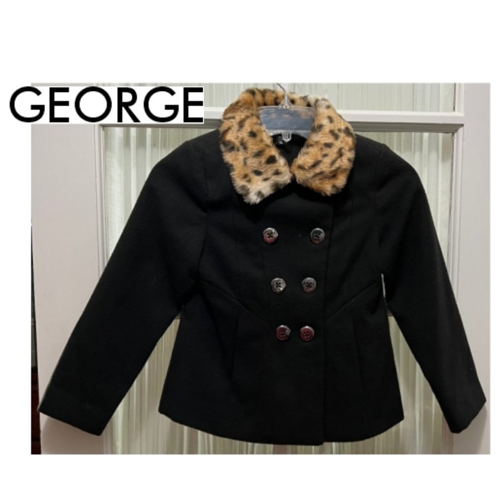 George peacoat; black with faux-fur collar; girls' size 6X